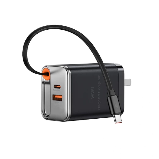 شاحن وي وو السريع بتقنية GaN بقدرة 67 واط مع كابل من النوع C قابل للسحب، ومنفذي USB-C وUSB-A، وتقنية الشحن السريع متعدد البروتوكولات PD للهواتف والأجهزة اللوحية وأجهزة الكمبيوتر المحمولة شاحن وي وو السريع بتقنية GaN بقدرة 67 واط مع كابل من النوع C قابل للسحب، ومنفذي USB-C وUSB-A، وتقنية الشحن السريع متعدد البروتوكولات PD للهواتف والأجهزة اللوحية وأجهزة الكمبيوتر المحمولة