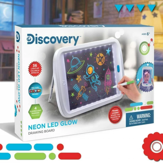 لوحة رسم نيون LED متوهجة للأطفال من ديسكفري، تتضمن 4 أقلام تحديد - ديسكفري مايند بلوان - Image 2
