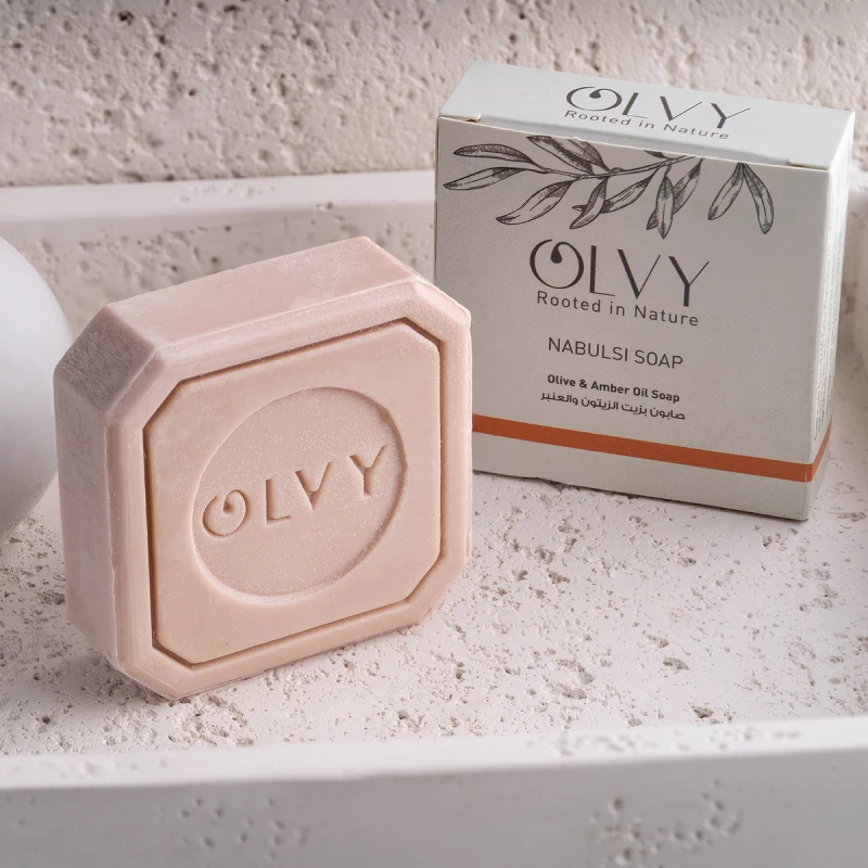 OLVY Olive & Amber Oil Bar Soap – Moisturizing Gentle Cleansing Bar with Warm Amber Fragrance, Leaves Skin Soft, Smooth, Fresh, and Hydrated, Ideal for Daily Use on All Skin Types - OLVY