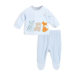 Chicco Boys Light Blue Printed Smock with Legging 9 Months, Soft Knitted Fabric, Button Closure, Comfortable 2-Piece Outfit for Baby Boys, Ideal for Everyday Wear