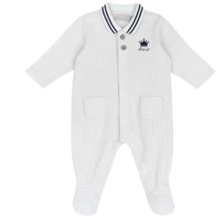 Chicco Baby Front-Opening Romper, Stretch Ribbed Sustainable Cotton, Ribbed Collar with Contrast Stripe, Embroidered Logo, Front Snap Button Closure, Non-Slip Foot Prints from 12 Months, Oeko-Tex Certified