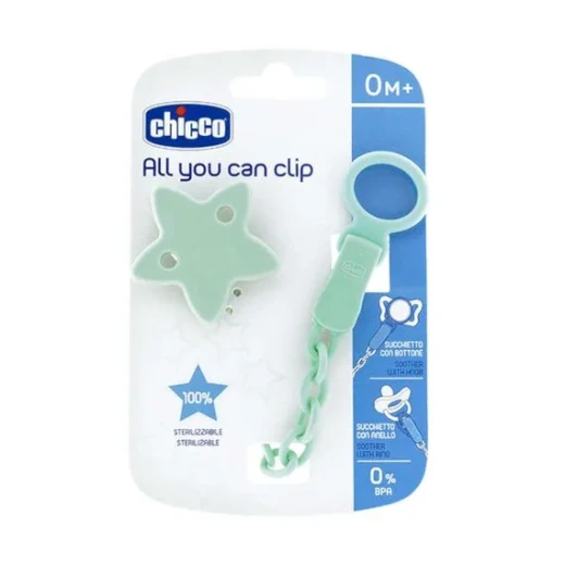 Chicco All You Can Clip Star Pacifier Clip with Chain, 0m+, Compatible with Ring and Ringless Pacifiers, Sterilizable, Secure Closure, 1 Piece - Chicco - Image 2