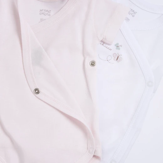 Chicco 2-Piece Baby Girl Short Sleeve Bodysuit Set, Sustainable Ribbed Cotton, Light Pink, Front Snap Buttons, New Collection, Oeko-Tex Certified - Chicco - Image 3