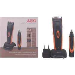 AEG HSM/R 5597 Cordless Shaver Trimmer and Epilator, Stainless Steel Shaving Head, Adjustable Cutting Length 3-16mm, Charging Station, Black/Orange