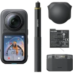 INSTA360 X6 360 Camera Essentials Bundle | 8K Camera + 2x Extreme Batteries + 114cm Invisible Sefie Stick + Lens Cap + Fast Charge Case + Pouch + USB-C Cable + Exteneded Warranty - Black - Insta360
