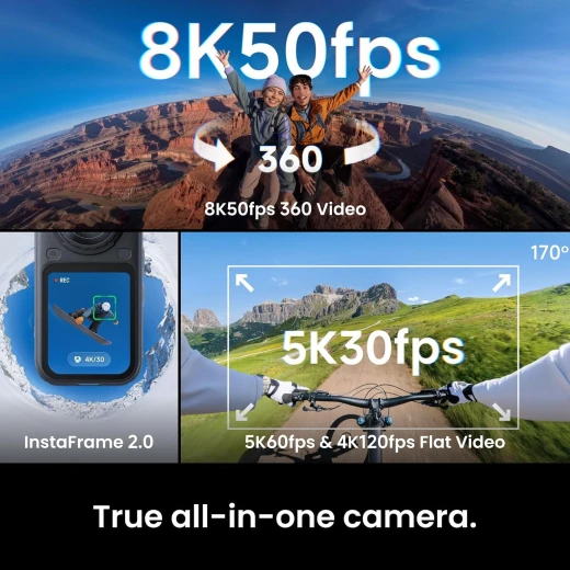 INSTA360 X6 360 Camera Essentials Bundle | 8K Camera + 2x Extreme Batteries + 114cm Invisible Sefie Stick + Lens Cap + Fast Charge Case + Pouch + USB-C Cable + Exteneded Warranty - Black - Insta360 - Image 2