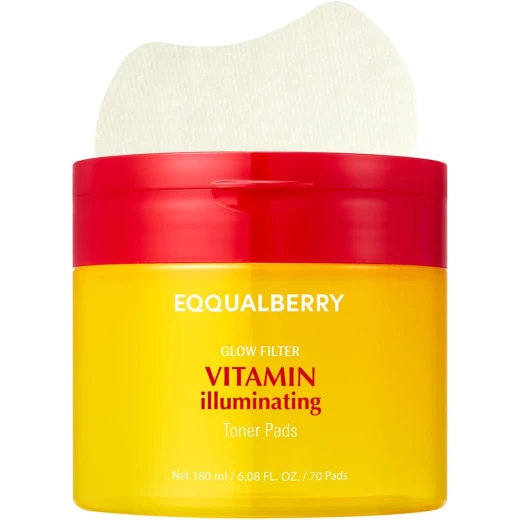 EQQUALBERRY Vitamin Illuminating Toner Pads 2% Niacinamide Vitamin C-Peptide Hydrating Exfoliating Multi Pads Dark Spot Remover Korean Skincare 70 Pads 180ml