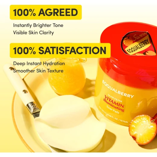 EQQUALBERRY Vitamin Illuminating Toner Pads 2% Niacinamide Vitamin C-Peptide Hydrating Exfoliating Multi Pads Dark Spot Remover Korean Skincare 70 Pads 180ml - Eqqualberry - Image 5