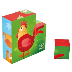 Farm Animal Puzzle Cube Set, Premium Kids Wooden Early Learning Jigsaw Block Toy Set, High Quality Educational Brain Teaser Game Gift