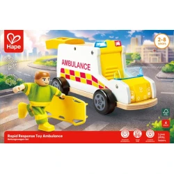 Hape Rapid Response Toy Ambulance, Premium Kids Wooden Emergency Vehicle Pretend Play Toy, High Quality Educational Early Learning Gift