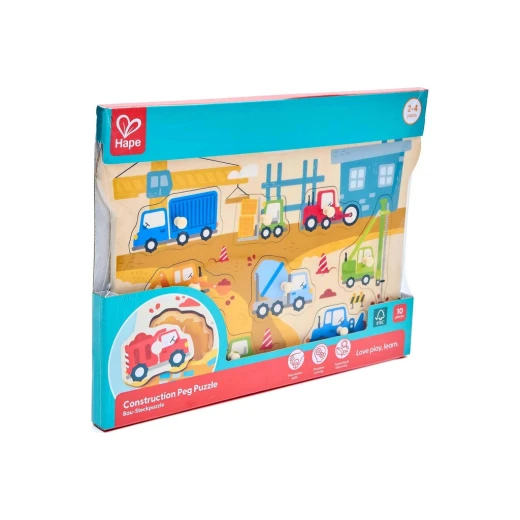 Hape Wooden Construction Vehicle Peg Puzzle Hape Wooden Construction Vehicle Peg Puzzle