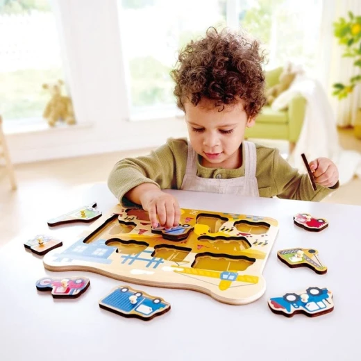 Hape Wooden Construction Vehicle Peg Puzzle - Hape - Image 2