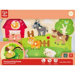 Hape Farm Animals Peg Puzzle, Premium Kids Wooden Early Learning Jigsaw Puzzle Toy, High Quality Educational Brain Teaser Game Toy Gift
