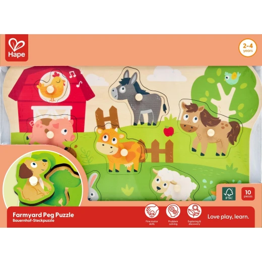 Hape Farm Animals Peg Puzzle, Premium Kids Wooden Early Learning Jigsaw Puzzle Toy, High Quality Educational Brain Teaser Game Toy Gift - Hape - Image 2
