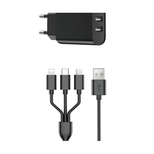شاحن حائط WiWU WI-U003 مزدوج بمنفذ USB-A مع كابل 3 في 1 شاحن حائط WiWU WI-U003 مزدوج بمنفذ USB-A مع كابل 3 في 1