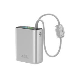 باور بانك واي دبليو يو T203ALF بسعة 10000 مللي أمبير في الساعة من الألومنيوم مع كابلات USB-C و لايتنينج مدمجة فضي