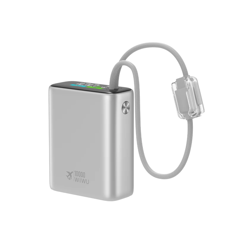 باور بانك واي دبليو يو T203ALF بسعة 10000 مللي أمبير في الساعة من الألومنيوم مع كابلات USB-C و لايتنينج مدمجة فضي - وي وُو