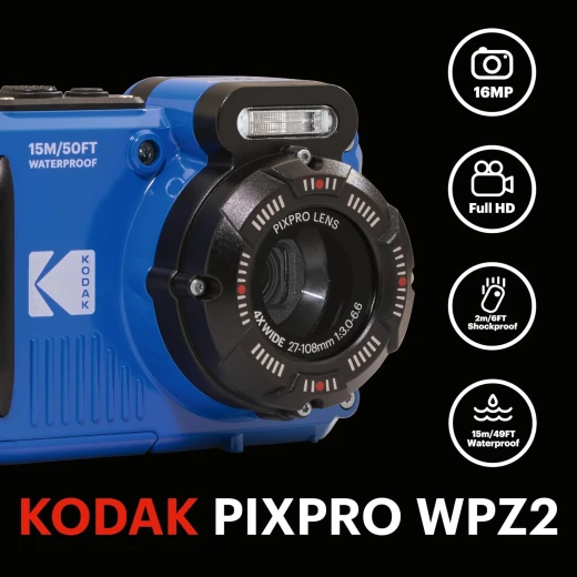KODAK PIXPRO WPZ2 16MP Waterproof Digital Camera 15m 4X Zoom Blue - Kodak - Image 3