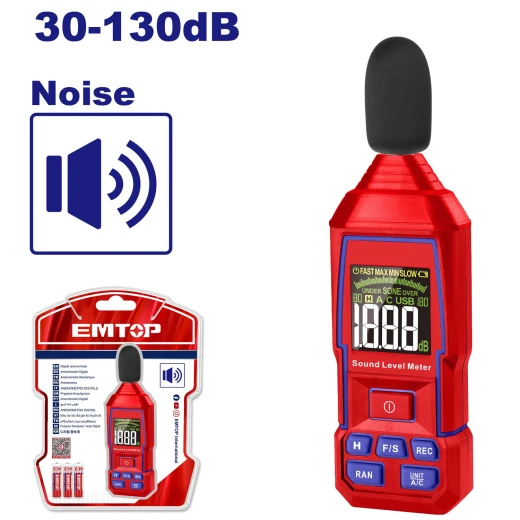 EMTOP EMJN35031 Sound Level Meter 30-130dB – Digital Noise Measuring Device for Accurate Sound Level Monitoring, Ideal for Home, Office, Workshop, Industrial, Maintenance & Inspection Applicatio EMTOP EMJN35031 Sound Level Meter 30-130dB – Digital Noise Measuring Device for Accurate Sound Level Monitoring, Ideal for Home, Office, Workshop, Industrial, Maintenance & Inspection Applicatio